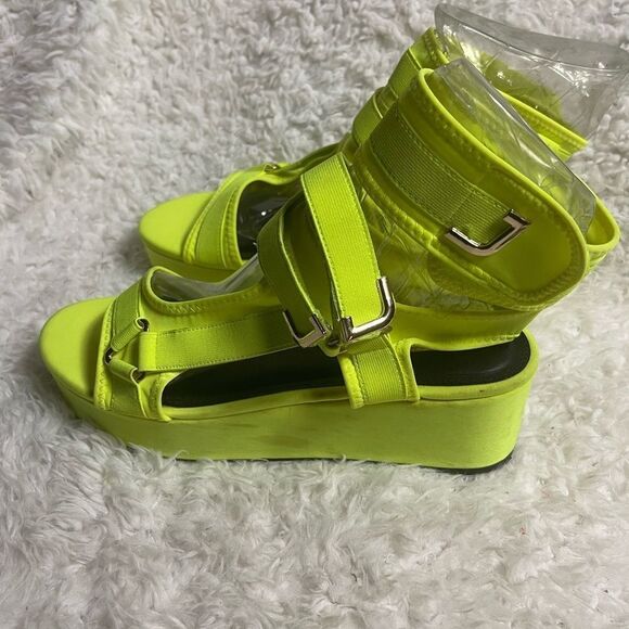 Liliana Barista-3 platform wedge Textile Neon Green Women's Sandals SZ11 - Picture 4 of 11